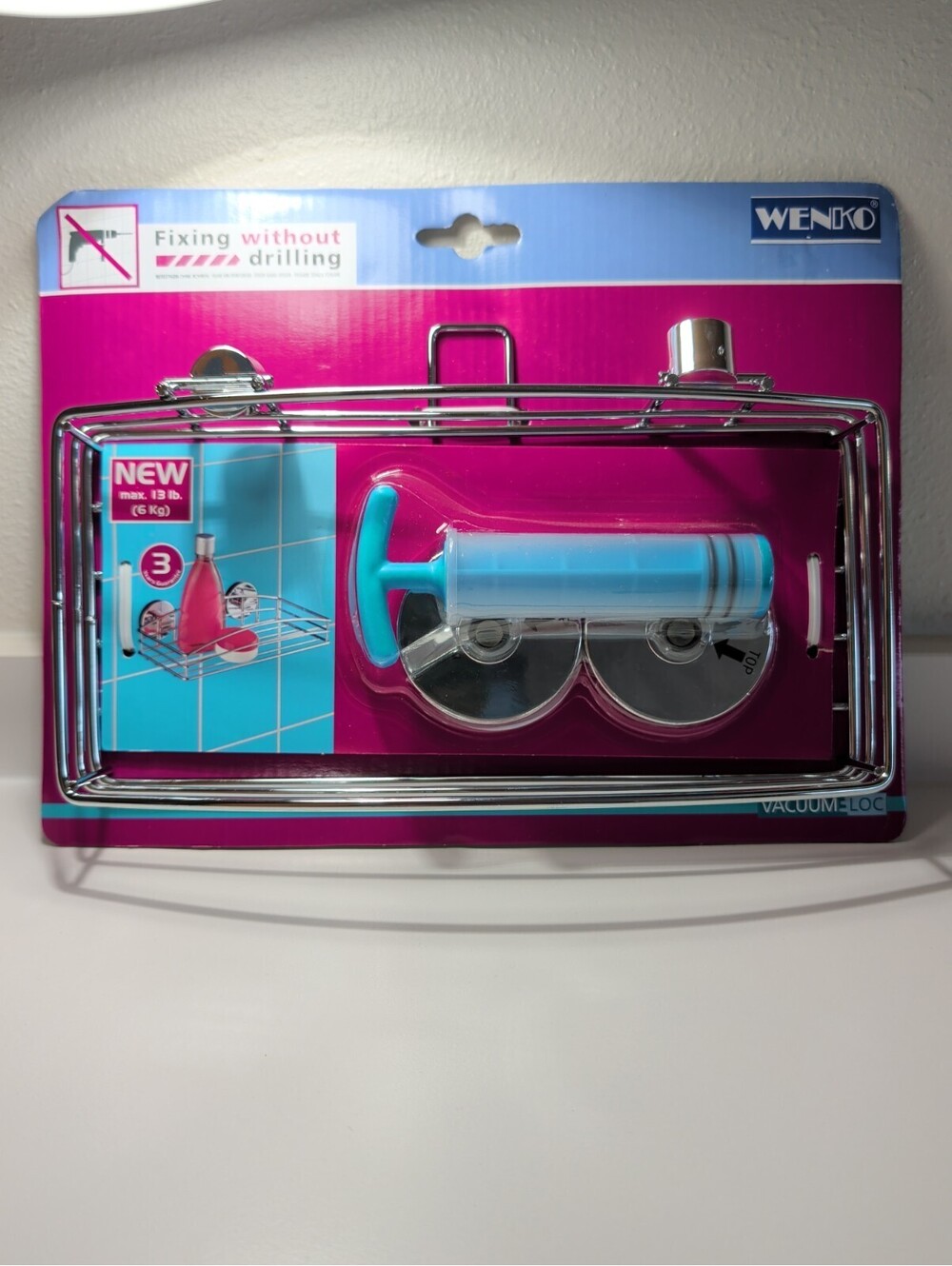 WENKO Vacuum-Loc Shower Caddy Basket Chrome Wire Bathroom Shelf No Drill